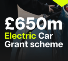 Electric car charging at a UK home with £3,750 grant symbol